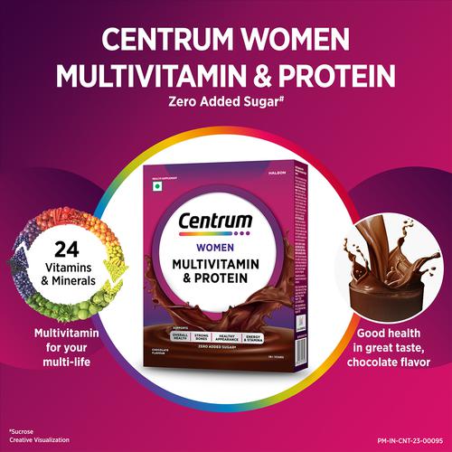 Centrum Women Multivitamin & Protein Nutrition Drink Powder - Chocolate, 200 g Carton 24 Vitamins, Minerals to support Overall Health