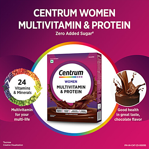 Centrum Women Multivitamin & Protein Nutrition Drink Powder - Chocolate, 200 g Carton 24 Vitamins, Minerals to support Overall Health