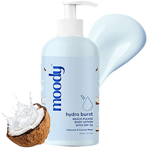 Moody Hydro Burst Beach Please Body Lotion With SPF 30 - Hyaluronic & Coconut Water, 200 ml  