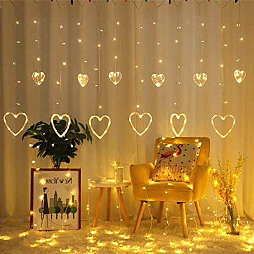 Desidiya LED Heart Shape Curtain String Lights - 2.5 m, 12 Hearts, Warm White, 1 pc  