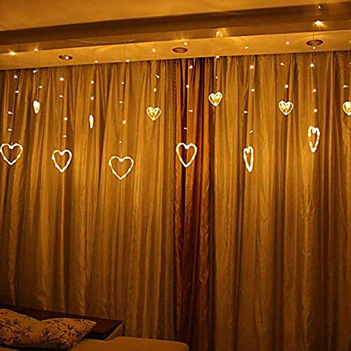 Desidiya LED Heart Shape Curtain String Lights - 2.5 m, 12 Hearts, Warm White, 1 pc  