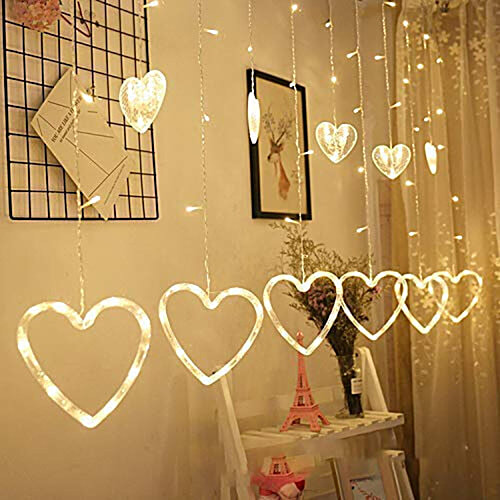 Desidiya LED Heart Shape Curtain String Lights - 2.5 m, 12 Hearts, Warm White, 1 pc  