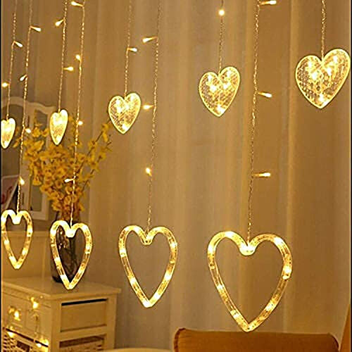 Desidiya LED Heart Shape Curtain String Lights - 2.5 m, 12 Hearts, Warm White, 1 pc  