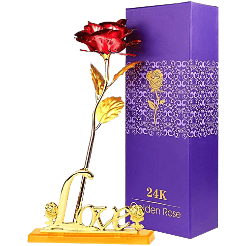 JBG Home Store Valentines Day Artificial Rose Flower - Gold Plated With Love Stand, 2 pcs  Best Valentine’s Day, Friendship’s Day, Rose Day, Birthday Gift