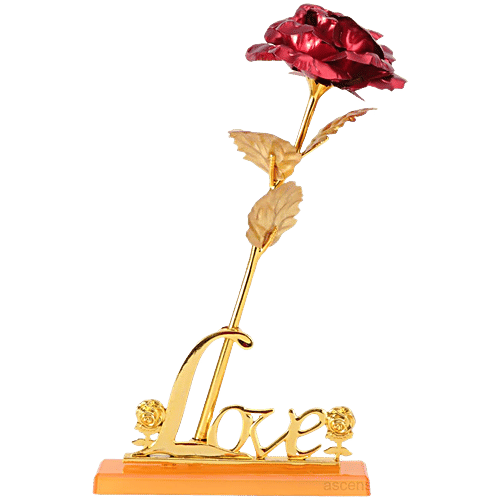 JBG Home Store Valentines Day Artificial Rose Flower - Gold Plated With Love Stand, 2 pcs  Best Valentine’s Day, Friendship’s Day, Rose Day, Birthday Gift