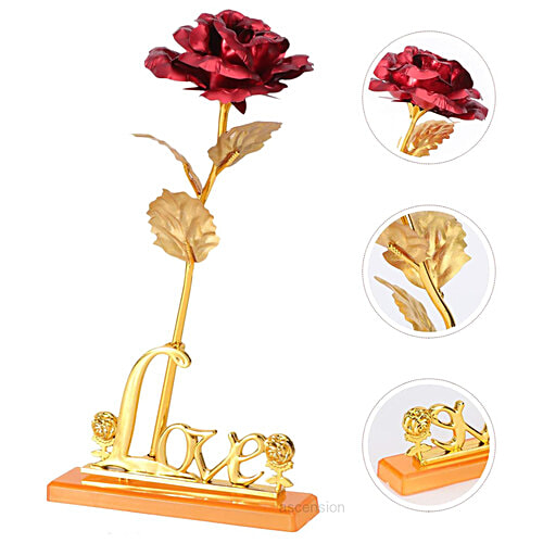 JBG Home Store Valentines Day Artificial Rose Flower - Gold Plated With Love Stand, 2 pcs  Best Valentine’s Day, Friendship’s Day, Rose Day, Birthday Gift