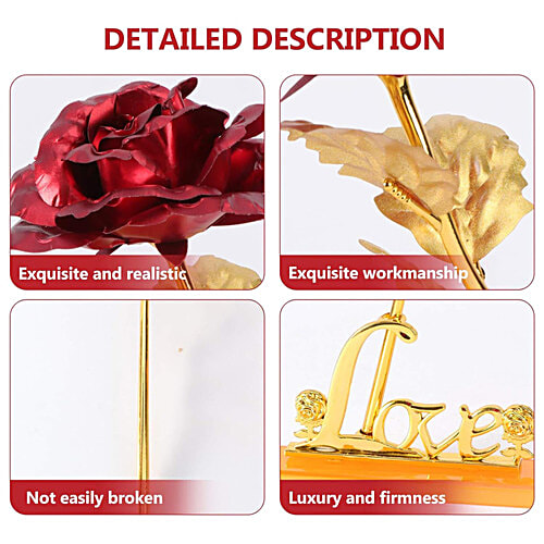 JBG Home Store Valentines Day Artificial Rose Flower - Gold Plated With Love Stand, 2 pcs  Best Valentine’s Day, Friendship’s Day, Rose Day, Birthday Gift