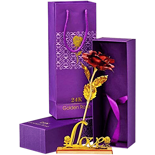 JBG Home Store Valentines Day Artificial Rose Flower - Gold Plated With Love Stand, 2 pcs  Best Valentine’s Day, Friendship’s Day, Rose Day, Birthday Gift