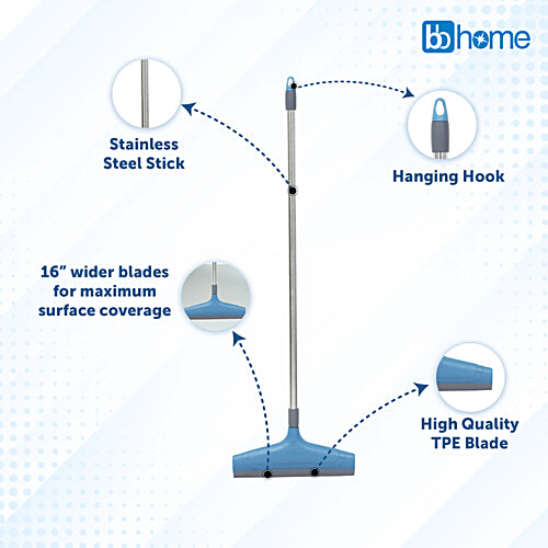 bb home Floor Squeegee - 40 cm Plastic Wiper, 3.5 ft Stainless Steel Stick, 1 pc  