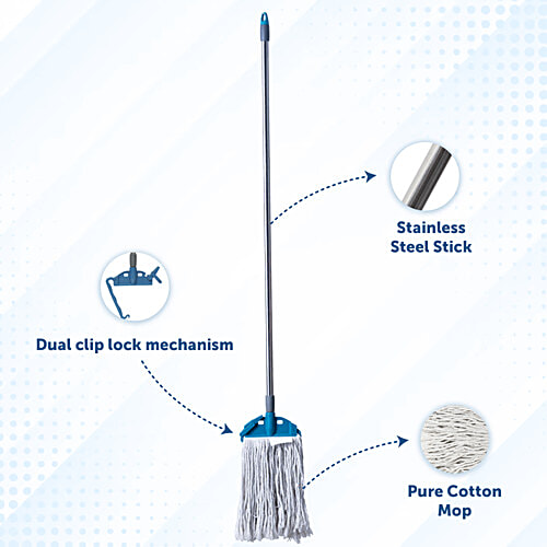 bb home Clip and Fit Cotton Mop/Wet Mop, 6 inch Wide With 4 ft Stainless Steel Rod, 1 pc  