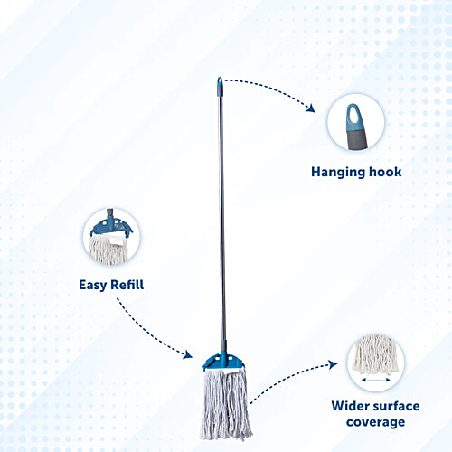 bb home Clip and Fit Cotton Mop/Wet Mop, 6 inch Wide With 4 ft Stainless Steel Rod, 1 pc  