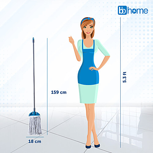 bb home Clip and Fit Cotton Mop/Wet Mop, 6 inch Wide With 4 ft Stainless Steel Rod, 1 pc  