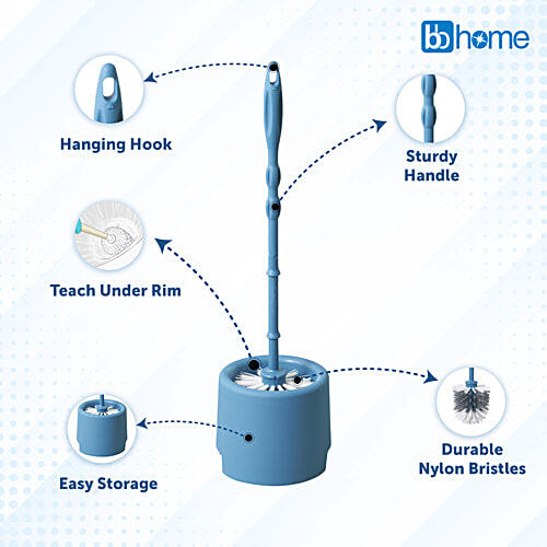 bb home Toilet Brush With Holder, Round, Nylon Bristles, 1 pc  