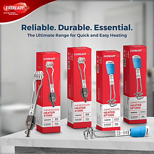 Eveready Immersion Heater EP1500 Blue White, 1500W, 16A, Shock Proof, 1 pc  