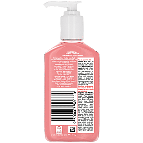 Neutrogena Oil Free Acne Wash - Pink Grapefruit Cleanser, Salicylic Acid, 175 ml