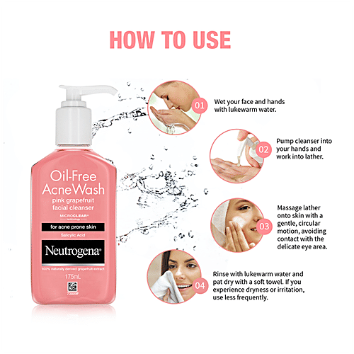 Neutrogena Oil Free Acne Wash - Pink Grapefruit Cleanser, Salicylic Acid, 175 ml