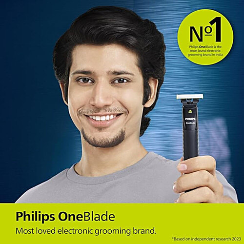 Philips OneBlade Hybrid Trimmer & Shaver With Dual Protection Technology For No Nicks & Cuts As Blade Never Touches Skin QP1424/10, 1 pc
