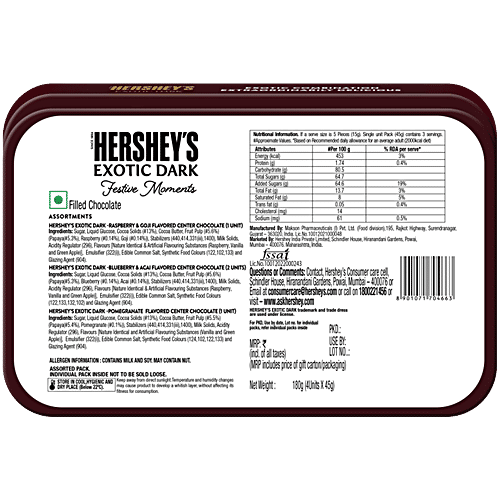 Hershey's Exotic Dark Festive Moments Favoured Center Chocolate, 180 g Tin Raspberry & Goji, Blueberry & Acai, Pomegranate