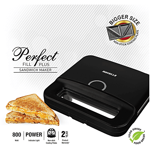 Havells Perfect Fill Plus 2 Slice 800 W Grill Sandwich Maker - Black, GHCSTDTK075, 1 pc  