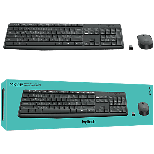 Logitech MK235 Wireless Keyboard And Mouse Set - With 2.4 GHz Wireless USB Receiver, 15 FN Keys For PC And Laptop, Black, 1 pc  