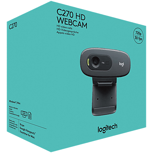 Logitech C270 HD Webcam - With Widescreen HD Video Call, Noise-Reducing Mic, For PC/Mac/Laptop, Black, 720p/30fps, 1 pc  