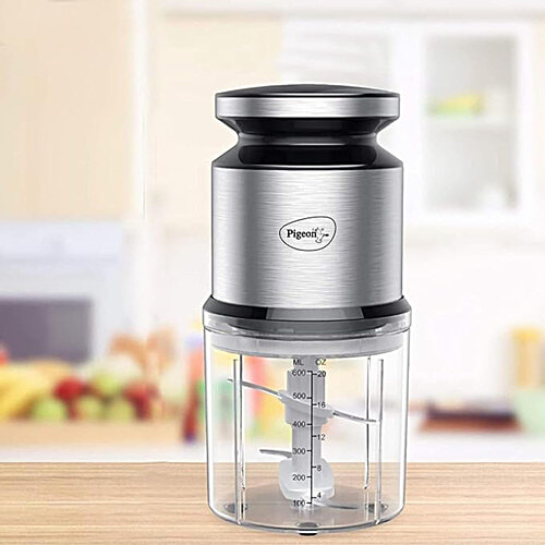 Pigeon by Stovekraft Ultra Fast Electric Chopper - 300 Watt, Twin Blade Technology, 'Chop-N-Store' Plastic Bowl With Lid, 1 PC  For Kitchen, Vegetable Chopper, Cutter, Chop, Mince, Dice, Whisk, Blend