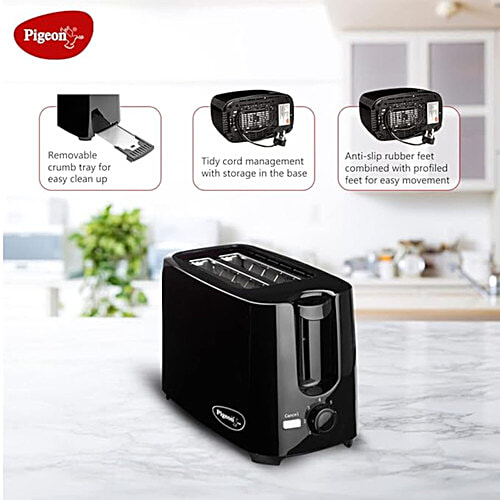 Pigeon by Stovekraft 2 Slice Auto Pop Up Toaster - 750 Watt, Black, 1 PC  