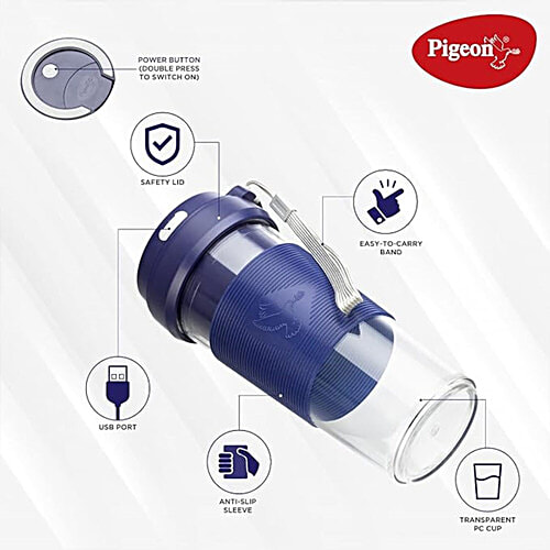 Pigeon by Stovekraft Blendo-Personal Blender - With Juicer Cup Jar, USB Rechargeable, 9 Watt, Blue, 1 PC  