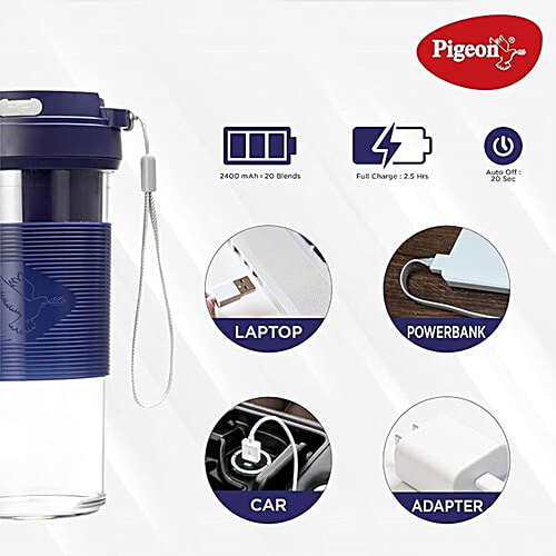 Pigeon by Stovekraft Blendo-Personal Blender - With Juicer Cup Jar, USB Rechargeable, 9 Watt, Blue, 1 PC  