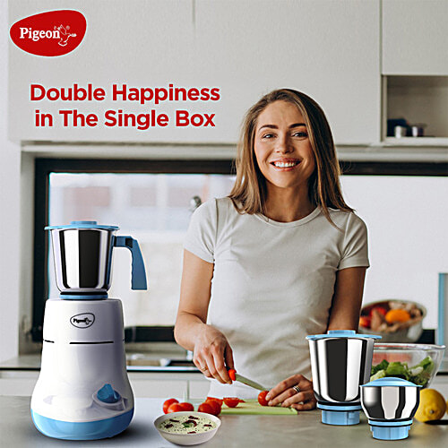 Pigeon by Stovekraft Glory Mixer Grinder 1- With Stainless Steel Jars, 550 Watt, White, 1 PC  For Dry Grinding, Wet Grinding & Making Chutney