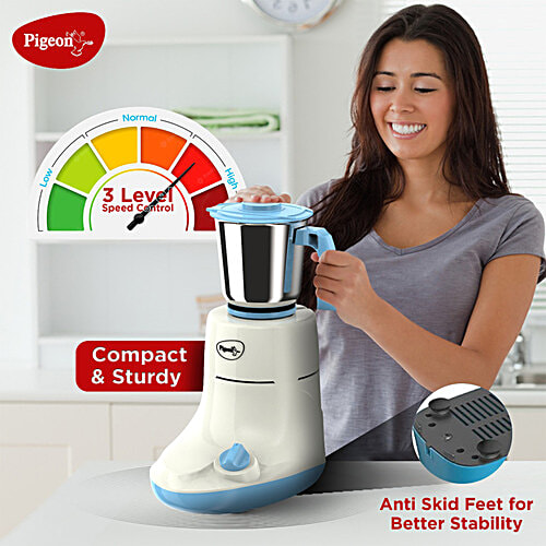 Pigeon by Stovekraft Glory Mixer Grinder 1- With Stainless Steel Jars, 550 Watt, White, 1 PC  For Dry Grinding, Wet Grinding & Making Chutney