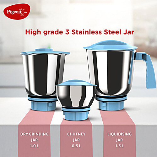 Pigeon by Stovekraft Glory Mixer Grinder 1- With Stainless Steel Jars, 550 Watt, White, 1 PC  For Dry Grinding, Wet Grinding & Making Chutney