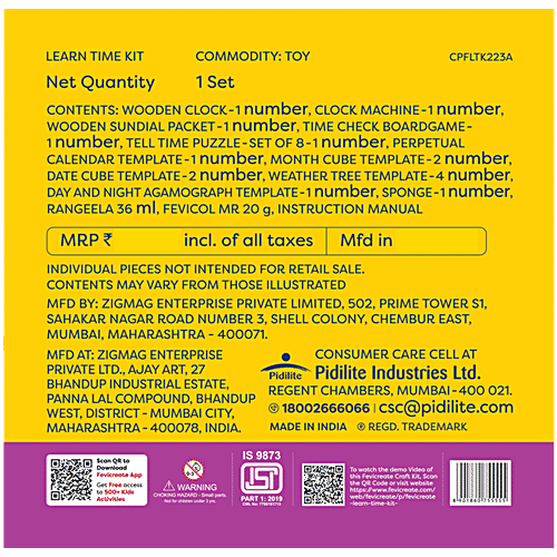 Fevicreate Learn Time Kit - 7 Exciting Puzzles, Games, Art & Craft Activities For Kids, 1 pc  Learn Time
 Exciting Puzzles
 Creative Activities