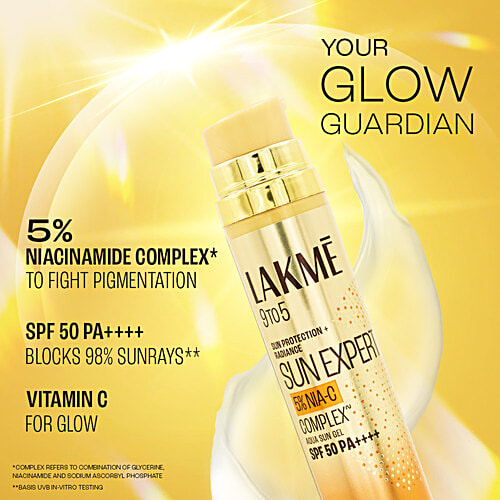 Lakme 5% Niacinamide & VIT C Water Light Sunscreen Gel SPF 50 Pa++++ For Oily Skin, 2X Glow, 56 g  No white cast, For Hydration