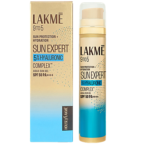 Lakme Sun Expert 5% Hyaluronic Complex Aqua Sun Gel - SPF 50 PA++++, 56 g  No white cast, For hydration