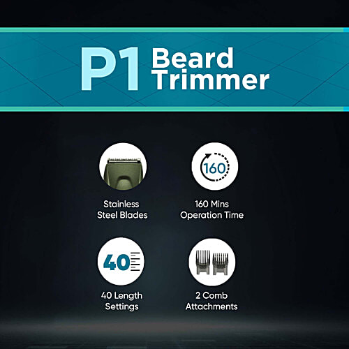 Vega P1 Battery Powered Beard Trimmer For Men - With 160 Mins Runtime & 40 Length Settings, VHTH-25, Green, 1 pc