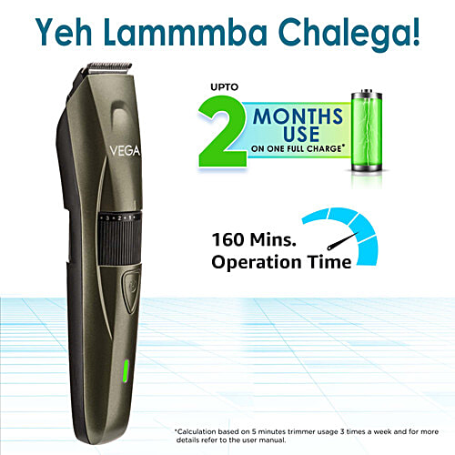 Vega P1 Battery Powered Beard Trimmer For Men - With 160 Mins Runtime & 40 Length Settings, VHTH-25, Green, 1 pc
