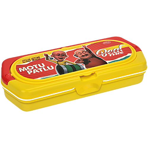 Pratap Flip Note Stationery Set Marker + Duster + Pencil + Scale, Pencil Box - Motu Patlu, Yellow, 1 pc