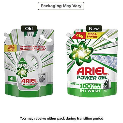 Ariel Power Gel Front Load Liquid Detergent, 4 kg  Removes 100 Stains in 1 Wash