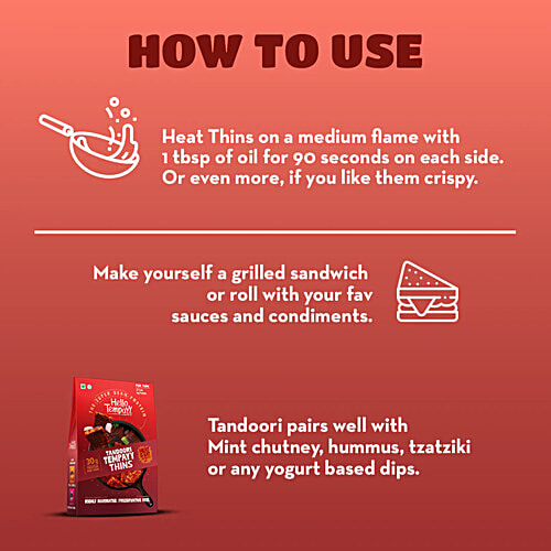 Hello Tempayy Tandoori Tempayy Thins - Heat & Eat, 150 g  30g Protein Per Pack, Heat & Eat In 3 Mins, No Preservatives