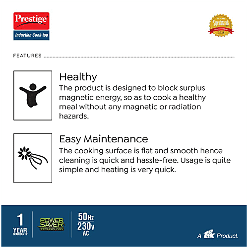 Prestige PIC 16.0 Plus 2000 Watts Induction Cooktop - Indian Menu Option, Automatic Power & Temperature Adjustment, 1 Year Warranty, Black, 1 pc