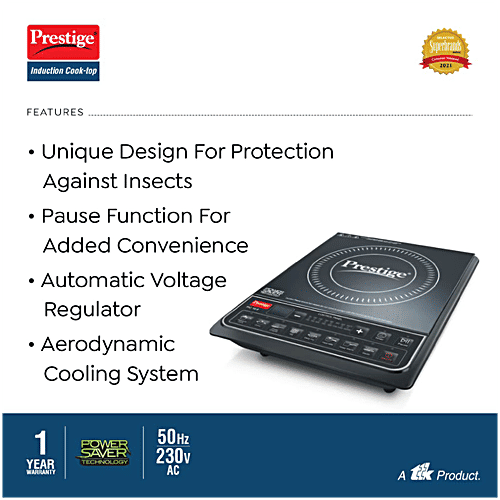 Prestige PIC 16.0 Plus 2000 Watts Induction Cooktop - Indian Menu Option, Automatic Power & Temperature Adjustment, 1 Year Warranty, Black, 1 pc