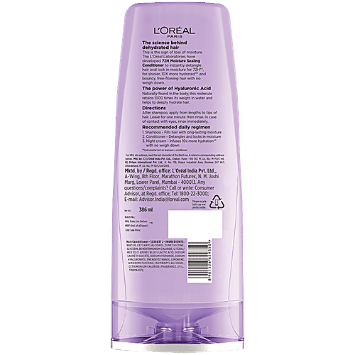L'Oreal Paris Hyaluron Moisture 72H Moisture Sealing Conditioner - For Dehydrated Hair, 386 ml  