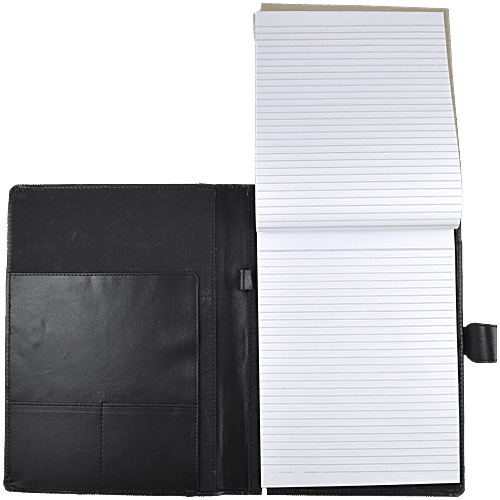 Gravity Leatherite Conference Folder - Black With Magnetic Flap, Pad, Card & Pen Holder, 1 pc  Stitched Document Holder
 Hardbound Cover
 Zipper Closure