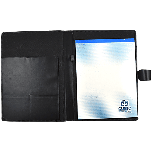 Gravity Leatherite Conference Folder - Black With Magnetic Flap, Pad, Card & Pen Holder, 1 pc  Stitched Document Holder
 Hardbound Cover
 Zipper Closure