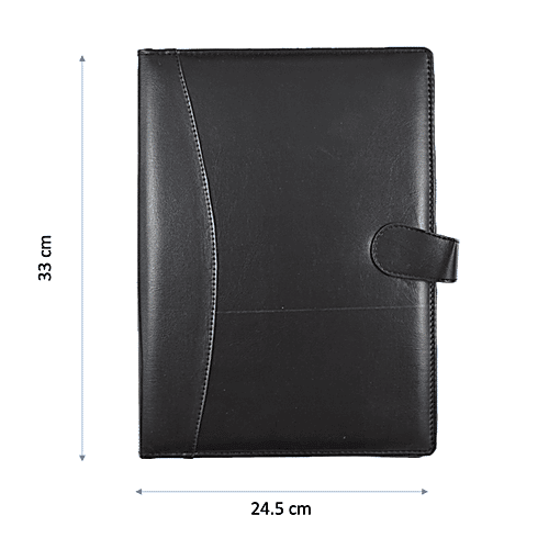 Gravity Leatherite Conference Folder - Black With Magnetic Flap, Pad, Card & Pen Holder, 1 pc  Stitched Document Holder
 Hardbound Cover
 Zipper Closure
