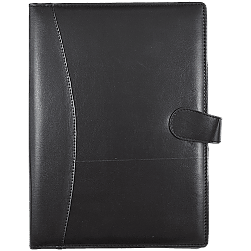 Gravity Leatherite Conference Folder - Black With Magnetic Flap, Pad, Card & Pen Holder, 1 pc  Stitched Document Holder
 Hardbound Cover
 Zipper Closure