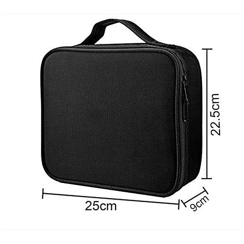 Pearlfiesta Makeup Cosmetic Storage Case - With Adjustable Compartment, Black, 1 pc  