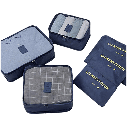Pearlfiesta Travel Clothes Storage Set - L, Blue, Polyester, 6 pcs  Clothes Packing Cubes, Space Savers Bag, Organizer