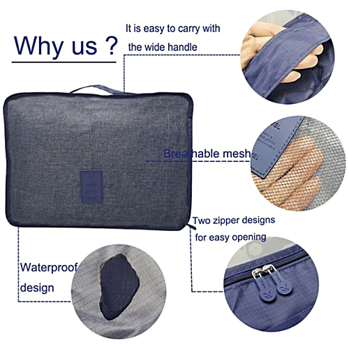 Pearlfiesta Travel Clothes Storage Set - L, Blue, Polyester, 6 pcs  Clothes Packing Cubes, Space Savers Bag, Organizer